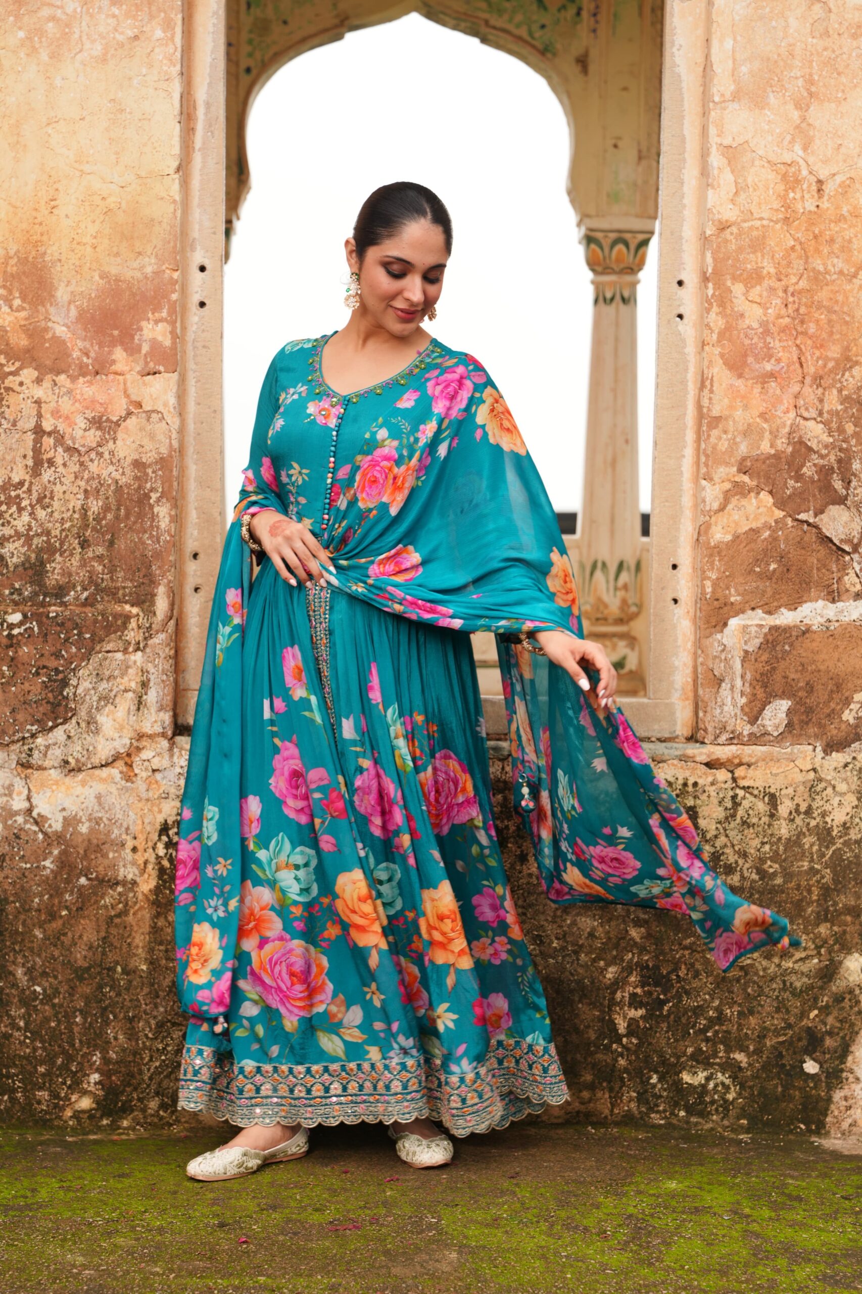 Floral Printed Empire Kurta wi...